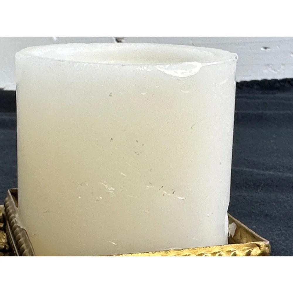 Claire Burke Royal Vanilla Pillar Candle with Gold Tassel Decorative Holder